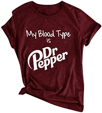 Графички маички за жени тинејџерки трендовски смешна маичка со изреки, мојата крвна група е д -р пипер краток ракав врв