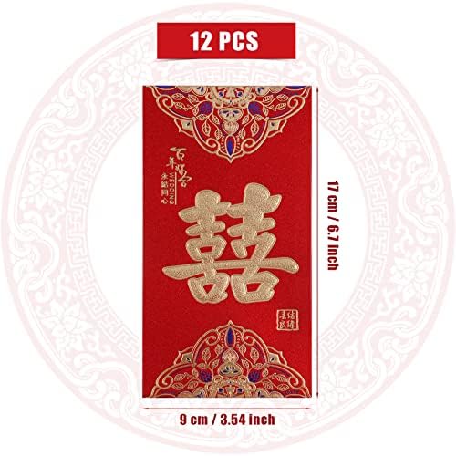Савита 12 парчиња Свадбени Црвени Пликови, Традиционални Кинески Свадбени Црвени Пликови Среќни Пликови Со Пари Свадба Хонг Бао Свадба Кинески