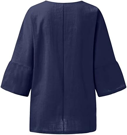 Женски обични памучни постелнина кошули дами 3/4 ракави екипаж вратот quекард врвови плус големина на товална кошула пуловер