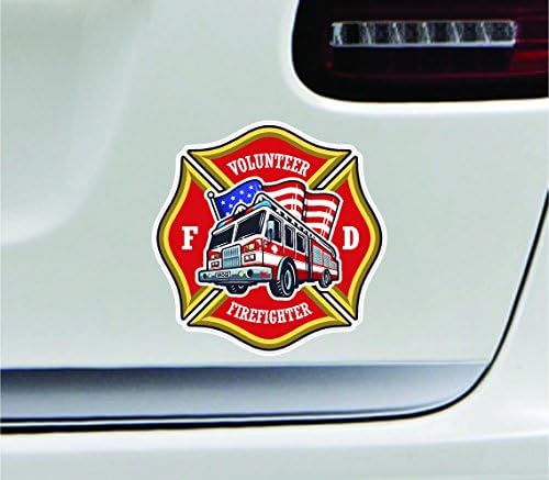 Овален пожарникар волонтерски камион 4x4 инчи паттичен пожар хидрант Херој скалила секира значка Америка Американски налепници во боја налепница
