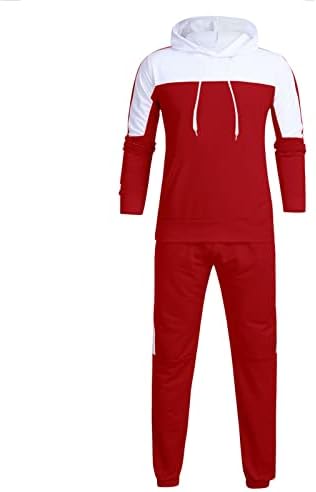 Машка атлетска тренерка со 2 парчиња Обичен блок во боја на долги ракави облеки со качулка постави есен зимски џогирање џемпери