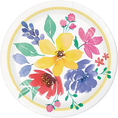 Цветни партиски материјали за 16 лица | Пакетот вклучува хартиени десертни плочи и салфетки | Дизајн на миризливи цвеќиња