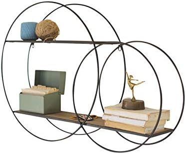 Мојот заматен домашен двоен круг метална рамка дрво wallидна полица минималистичка две нивоа декоративни решетки