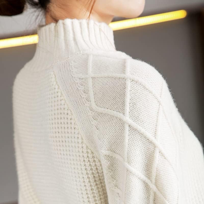 Женска полу-висока јака кашмир зимска топлина и меки џемпер од волна, плетена кошула од дното на дното