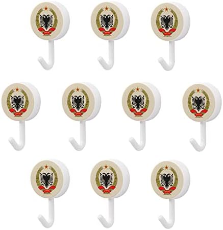 Албански орел тркалезни пластични куки за еднократно лепило за лепило висечки wallидни куки за кујна бања 10 пакувања