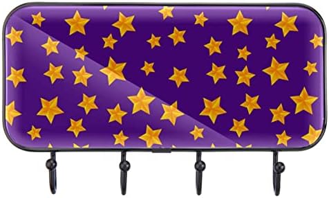 Златни Ѕвезди Шема Со Пурпурна Позадина Печатење Решетката Решетката Ѕид, Влезот Палто Решетката со 4 Кука За Капут Капа Пешкир