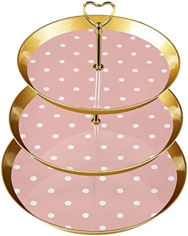 3 Ниво Кекси Стојат Со Злато Прачка Пластични Нивоа Десерт Кула Послужавник Пастелни Розова Бела Полка Точка Овошје Бонбони Дисплеј