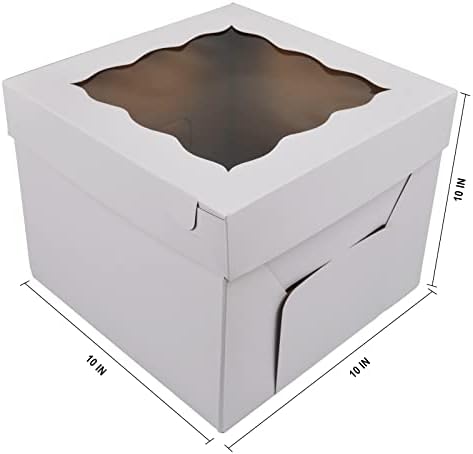 Кутии за торта KBG 10 парчиња 10x10x10 инчи со прозорец висока торта кутија за нивоа колачи за свадбен роденденски транспорт, трајни бела