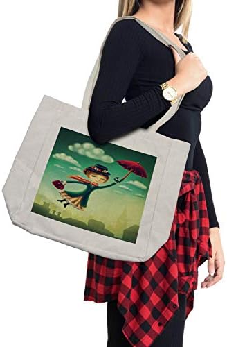 Торба за шопинг на фантазијата Амбесон, дадилка со цртан филм со чадор и торба што лета над лондонското небо, еколошка торба за еднократно