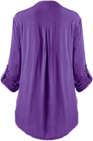 Nokmopo женски маички графички мода лабава лебава случајна плус големина чипка V-вратот копче надолу со долга кошула со долги ракави