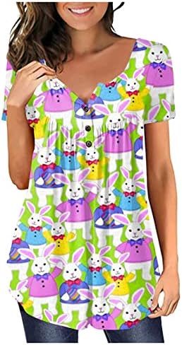 Xipcokm Среќни велигденски маички за жени зајаче јајца печати туничен врвен лабава лесна маица маица мека удобна христијанска кошула блуза