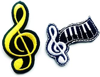 Сет од 2 мали. Мини Treble Clef Sheet Musical Note Music Music Musical Sign Cute Cartoon Parces Sew Iron на везена апликација знак знак за