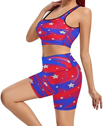 Јенски знаме на САД со ребрести тренингот јога поставува 2 парчиња облека Беспрекорни високи половини за спортска облека за јога шорцеви со спортски