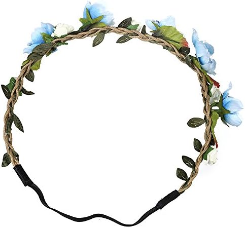 Цвеќиња круна венец жени девојки тинејџери прилагодливи цветни ленти за глава со еластична лента за ленти за забавни свадбени фотографии