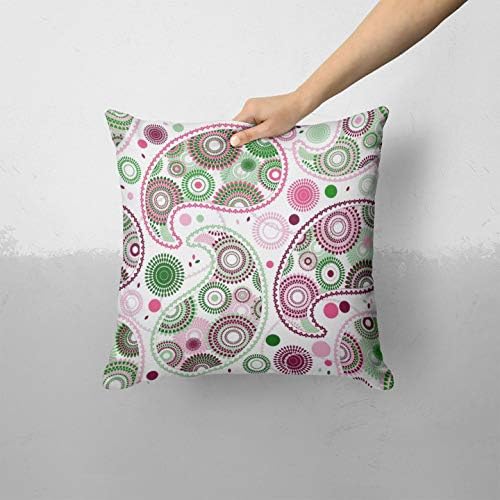 Iirov Pink & Green Floral Paisley - Прилагодено декоративен домашен декор затворен или отворен капакот за фрлање перници за софа,