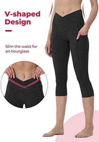 Покрај вклопувањето V вкрстени хеланки за жени вкрстени половини јога панталони со џебови за контрола на стомакот што не се гледаат тренинзи