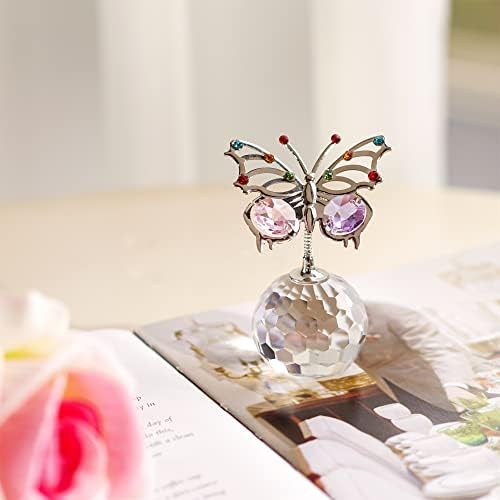 H&D Hyaline & Dora Silver позлатена метална среќна пеперутка Showpiece Ornament со кристална база уметност колекционерска домашна облека за