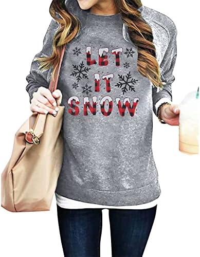 Kiddad дозволи снег џемпер жени Божиќна снегулка графичка маичка врвови Божиќ, празник пулвер Топ блуза