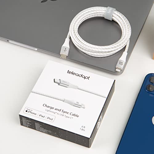 Teleadapt Молња до USB C кабел, [MFI сертифициран] 3A/ 480 Mbps Дополнителен кабел за долги полнења Брзо полнење Флексибилен кабел со памук за