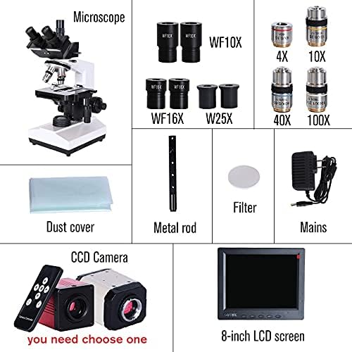 Џизинг Професионална Лабораторија Биолошки HD тринокуларен микроскоп зум 2500X + USB електронска дигитална CCD Камера + 8-инчен ЛЦД