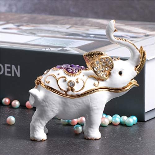 Waltz & F Белиот слон рачно насликана кутија со кутии за животински накит за прибирање на фигуринот за колекционерски прстен