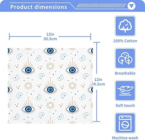 Magic Evil Eye Washcloth 12x12in сет, 2 пакувања Абсорбентични памучни крпи квадратни кујнски садови крпи, меко чистење на лицето за рачно