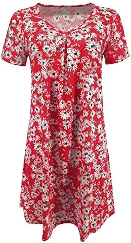 Ruffle Maxi фустан женски мода тип v врат краток ракав цветен цвет принт лабав лесен фустан замав маици