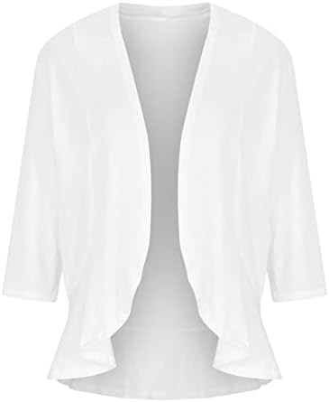 Women'sенски кардиган блуза врвови лето мода 3/4 ракав солидна боја тенок фит плажа, обични шал кошули дневно врв