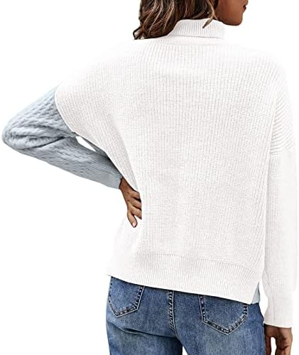 Женски џемпери од женски џемпери пулвер женски блок во боја плетен џемпер врвот лесен лесен ракав екипаж џемпер џемпер