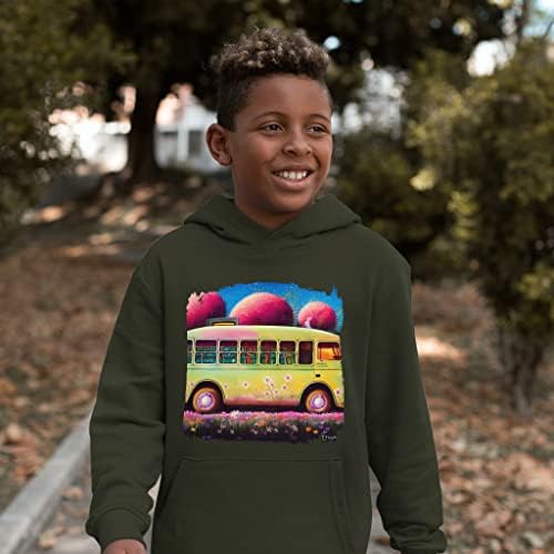 Хипи Травел автобус Детски духови од сунѓерско руно - Графички детски дуксери - Шарена качулка за деца