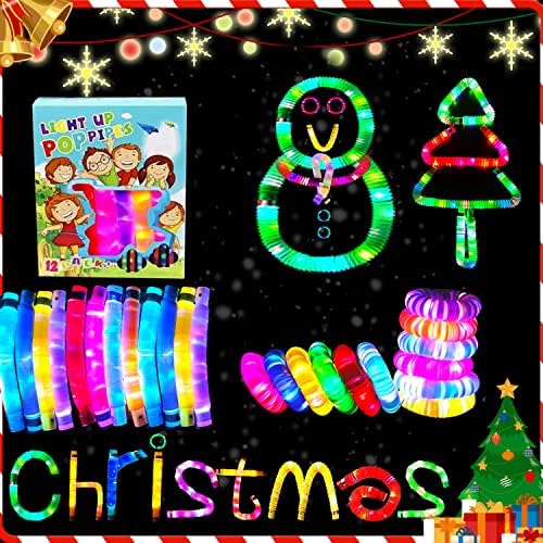 Божиќни подароци играчки за деца и возрасни, 12 пакувања сјајни стапчиња осветлуваат поп -фитгетски цевки за мали деца, за деца, сензорни