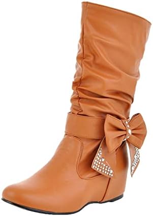 Женски каубојски чизми платформа за дожд чизми западни чизми кучиња снег чизми подигаат фармерки пешачки чизми црни чизми бутот