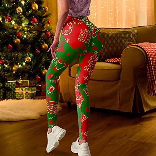 ЗДДО Божиќни јога панталони за жени, Божиќна снегулка за печатење на задник за кревање на задниот дел од половината Контрола на стомакот