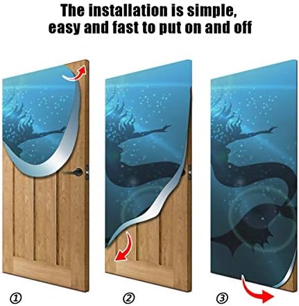 Покријте ја вратата на вратата на Enevotx Прекрасна сирена во длабоки водни капаци за стаклени врати Издржлива ткаенина врата врата Декоративна