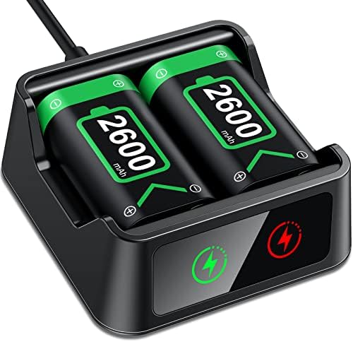 Полнач Со Xbox One Контролер Батерија Пакет, 2x2600 mAh Полнење Батерија Пакет За Xbox Серија X|S/Xbox Еден/Xbox Еден S/X/Елита Контролори, Полнач Станица За Xbox Еден Полнење Батерија