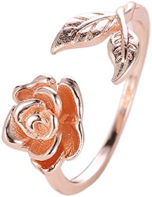 Пакет на прстени сребрена боја лист роза златна боја роза цветна свадба ангажман отворен прстен за жени без заби прстени