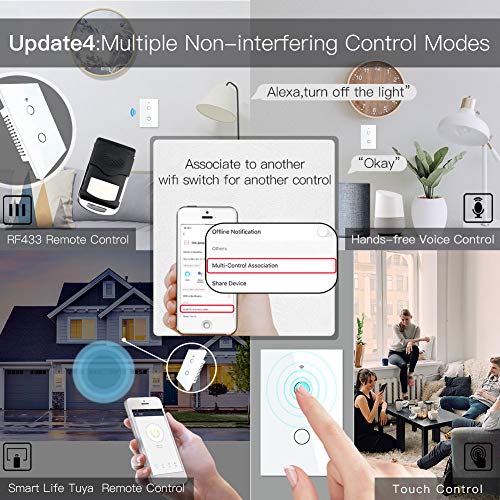 Moesgo WiFi Smartиден прекинувач за светло, стаклен панел, мулти-контрола, прекинувачи за допир со Wi-Fi 2,4GHz Wi-Fi, потребна