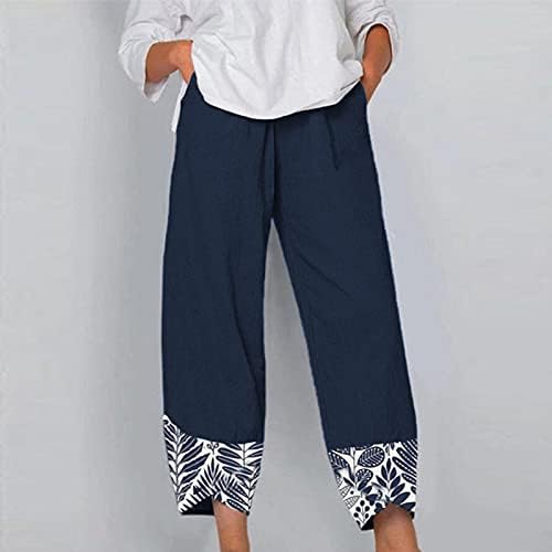 Капри панталони за жени, обична удобност широко нозе лабава вклопена во должина на капри лето трендовски лаги исечени панталони со џебови