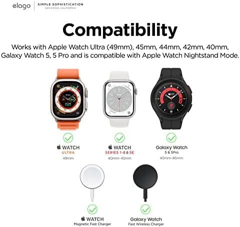 Елаго W9 штанд е компатибилен со Apple Watch Ultra, Серија 8/7/6/5/4/3/2/1/SE/Galaxy Watch 5, 5 Pro - Класичен дизајн, компатибилен со режимот