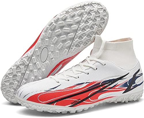 Лулубој машки фудбалски фудбалски чевли со високи врски со врвови што не се лизгаат во затворен TF чизми за трева
