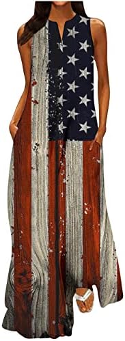 Обичен Долг Фустан Oplxuo За Жени Печатење Знаме На САД Фустан За Денот На Независноста 4 јули Меморијален Ден Макси Фустани Со