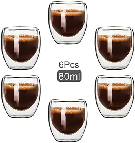 Dsfeoigy 80ML Стаклена Чаша Со Двоен Ѕид Проѕирна Рачно Изработена Чаша За Пијалоци Од Чај Мини Шолја За Виски Еспресо Шолја За Кафе