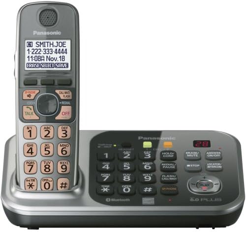 Panasonic KX-TG7741SDECT 6.0 Врска до клетка преку Bluetooth безжичен телефон со систем за одговарање, сребро, 1 слушалка