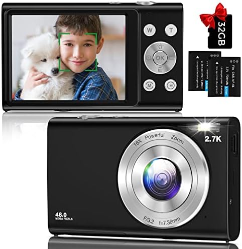 Дигитална камера за деца, NSOELA 16X дигитален зум Детска камера со 32 GB картичка, компактна точка и фотоапарат за снимање,