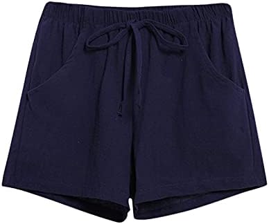 Јатоп шорцеви за жени и еластични кратки женски панталони цврсти памучни џебни половини лабави панталони