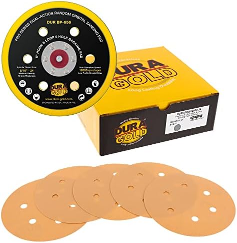 Dura-Gold 2000 Grit 6 Дискови од шкурка, 6 шема на дупки и 6 кука и јамка DA плоча за поддршка