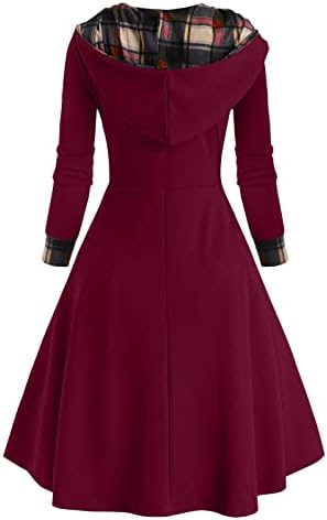 Womenените 2023 Модна модна корпорација Викторија готска маица карирана качулка фустан зимски пад на ракав фустан за девојки v0