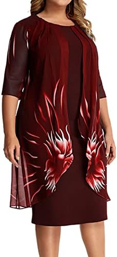 Womenените 2023 Лејди Елегантен плетен чипка Кејп фустан плус големина печатење на фустани за половина ракав миди долги ракави