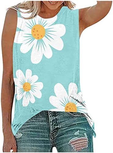 Летните цветни врвови без ракави за жени лабави обичен графички елек маички меки удобни блузи што треба да ги носат со хеланки