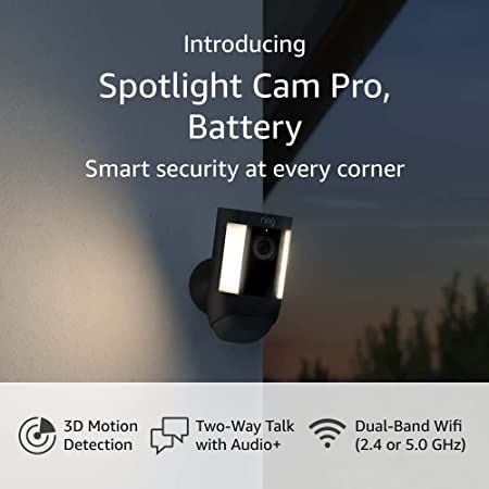 Воведување на Ring Spotlight Cam Pro, Батерија | 3Д откривање на движење, двонасочен разговор со аудио+и двојно опсег WiFi | 3-пакет,